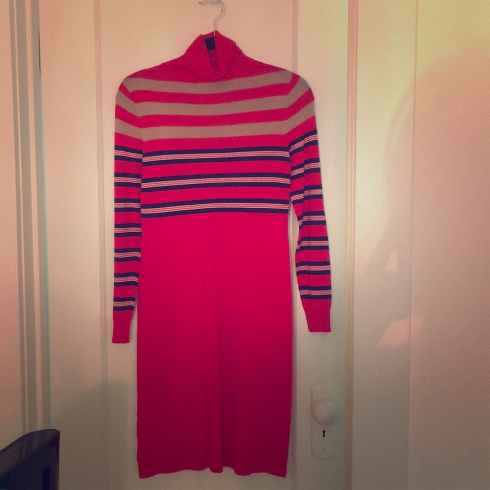 Red turtleneck sweater dress